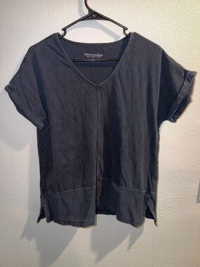 Soft Surroundings 100% Cotton Black V-Neck Short Sleeve Top Size S